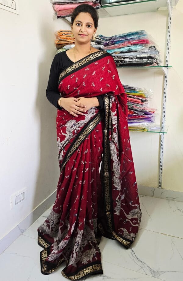 Maheshwari silk saree with kalamkari design