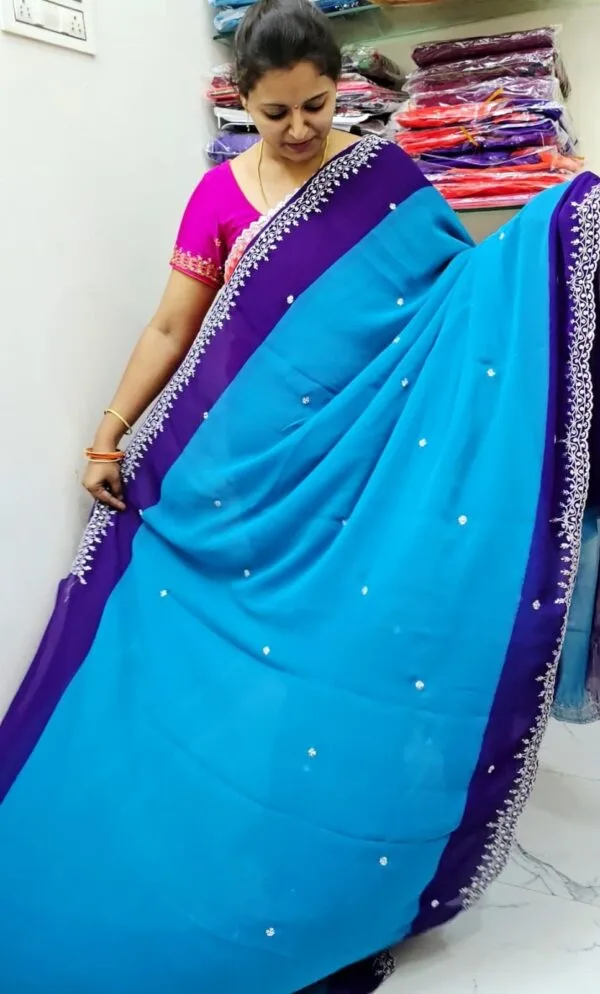 Georgette saree with thread and sequence work