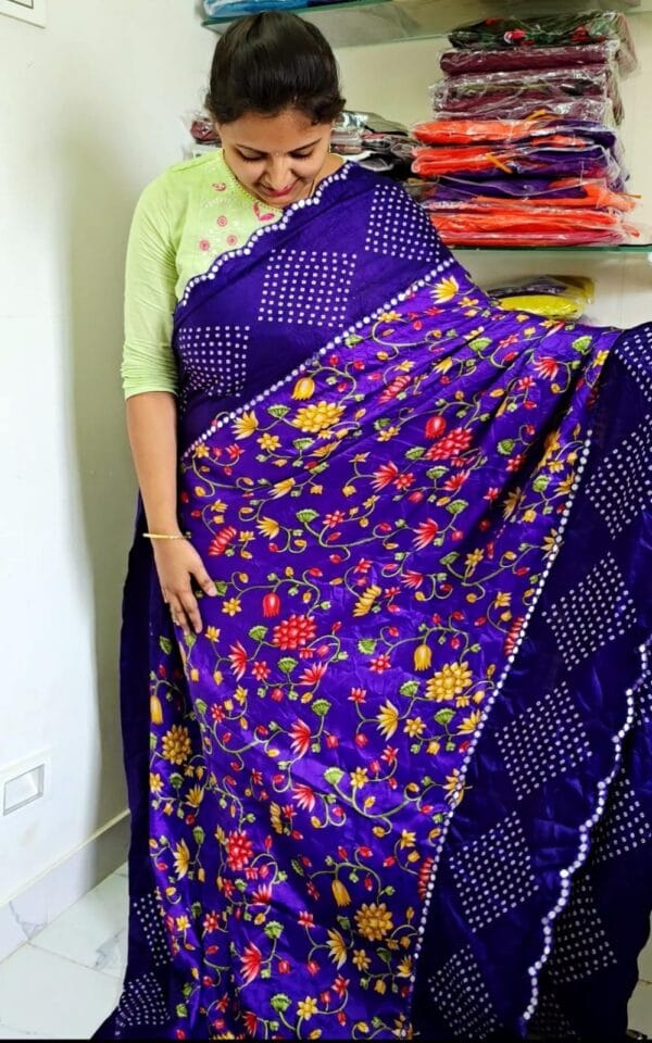 Moss chiffon saree with kalamkari design