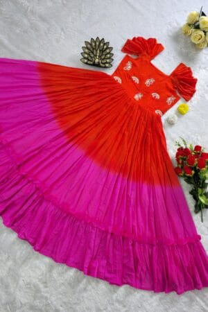 Mul cotton frock- Red&Pink
