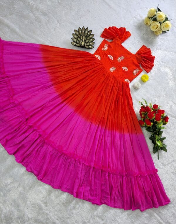 Mul cotton frock- Red&Pink