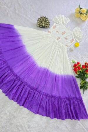 Mul cotton frock -white&violet