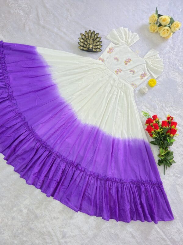 Mul cotton frock -white&violet