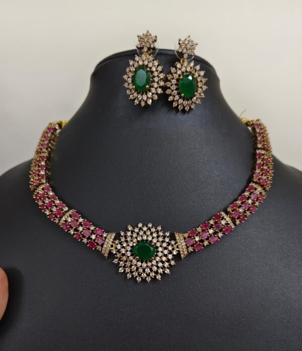 CZ Ruby Necklace with Earrings